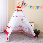 Cort mare cu LEDuri Play Tepee Alb-Rosu Sunny